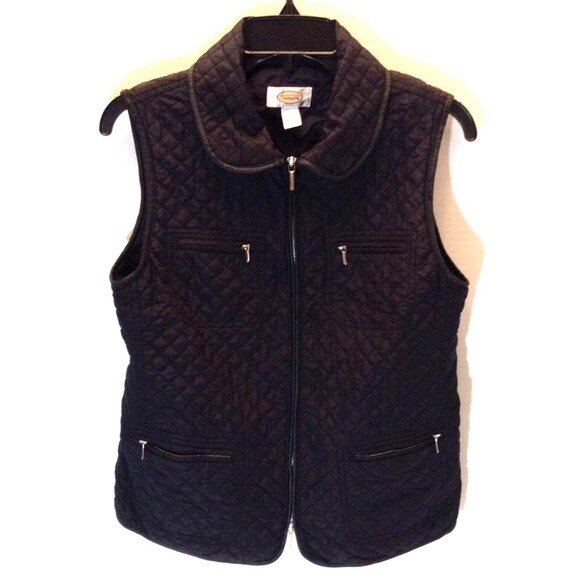 VTG Talbots Vest Womens S Black Quilted Full Zip Lined Zip Pockets Classic - Picture 1 of 11